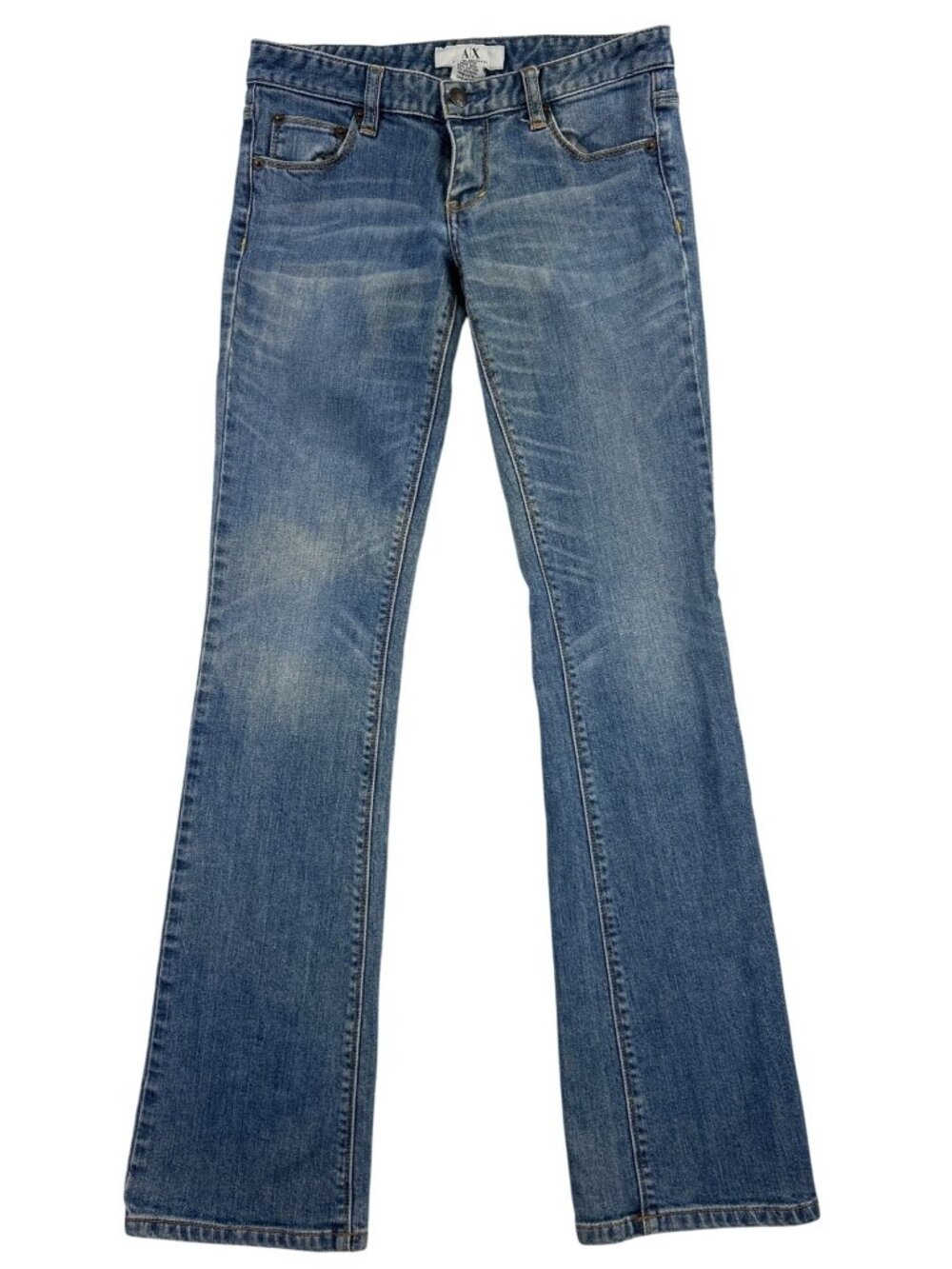 A|X Armani Exchange Women's 2R Low Rise Bootcut Jeans Blue Denim Stretch Whisker